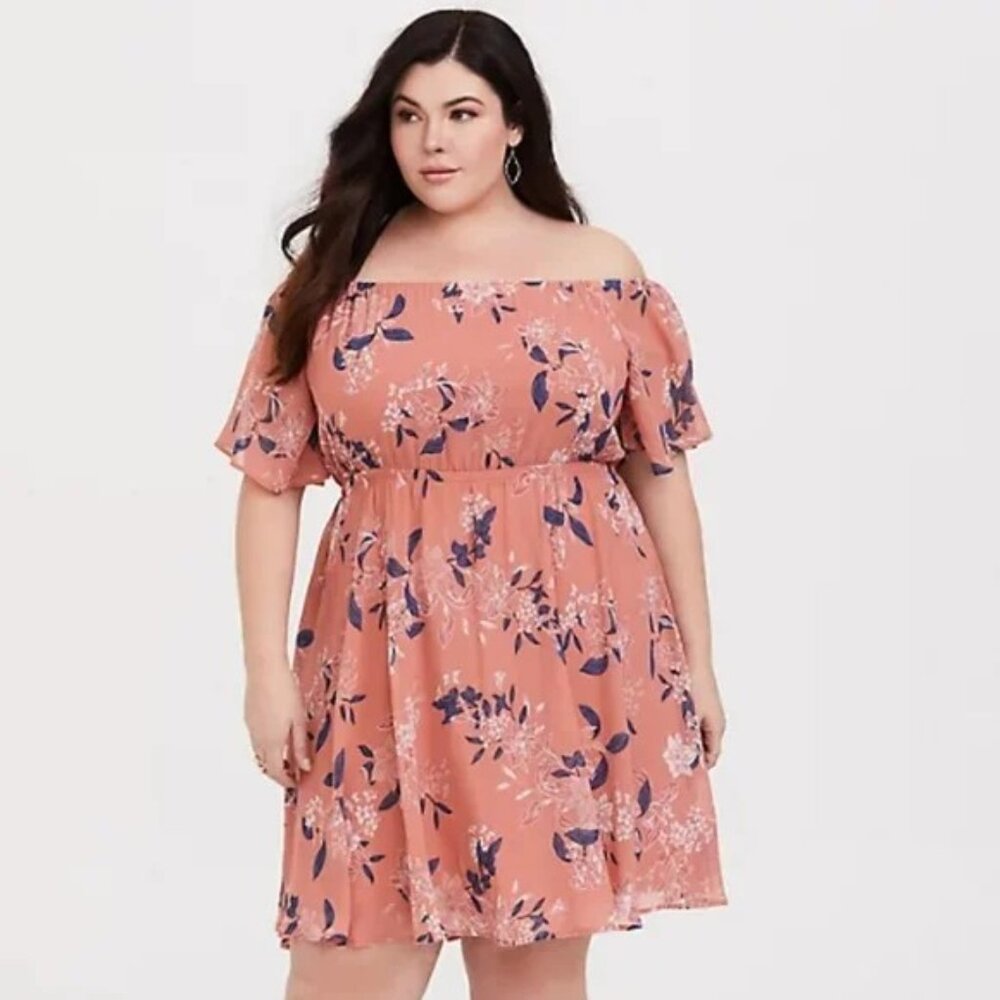Torrid Floral Chiffon Off-Shoulder Skater Dress